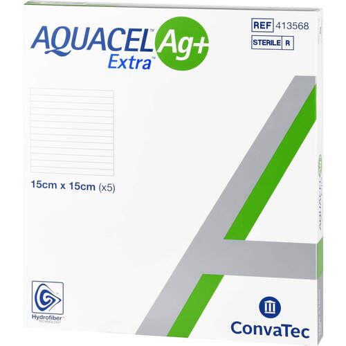 AQUACEL Ag+ Extra 15x15cm Kompressen, 5 ST, Aca Müller/Adag Pharma AG