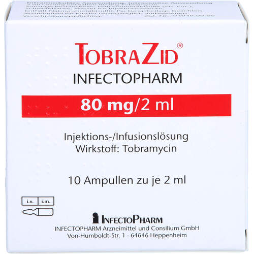 TobraZid INFECTOPHARM 80 mg/2 ml, 10x2 ml, Infectopharm Arzn.U.Consilium GmbH