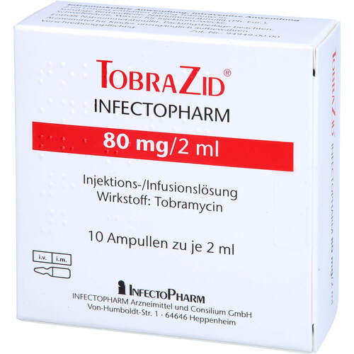 TobraZid INFECTOPHARM 80 mg/2 ml, 10x2 ml, Infectopharm Arzn.U.Consilium GmbH