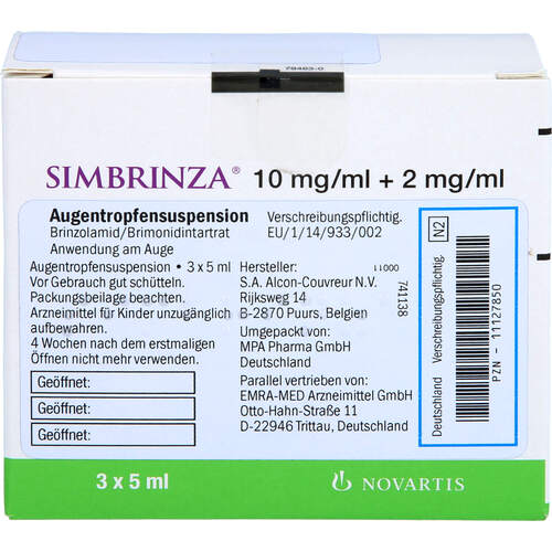 Simbrinza 10mg/ml + 2 mg/ml Augentropfensusp., 3X5 ML, Emra-Med Arzneimittel GmbH