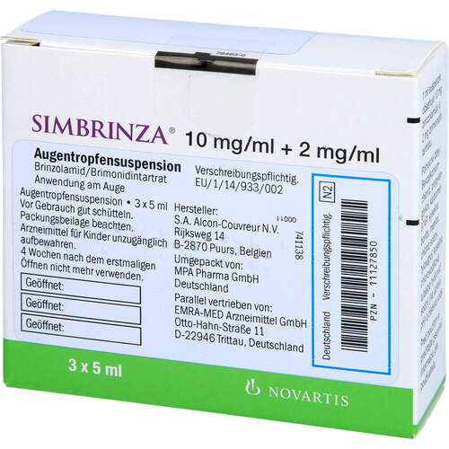 Simbrinza 10mg/ml + 2 mg/ml Augentropfensusp., 3X5 ML, Emra-Med Arzneimittel GmbH