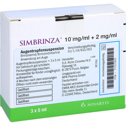 Simbrinza 10mg/ml + 2 mg/ml Augentropfensusp., 3X5 ML, Emra-Med Arzneimittel GmbH