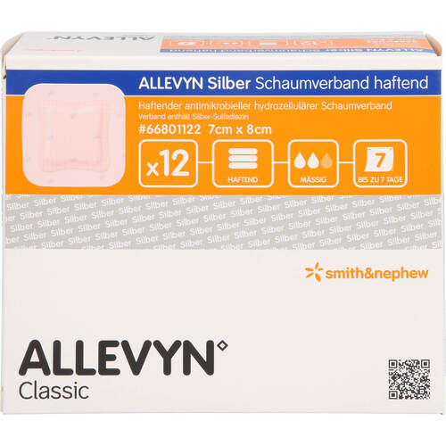 ALLEVYN Silber Schaumverb.7X8 cm haftend, 12 ST, B2b Medical GmbH