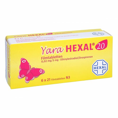 Yara HEXAL 20 Filmtabletten 0.02 mg/3 mg, 6X21 ST, HEXAL AG