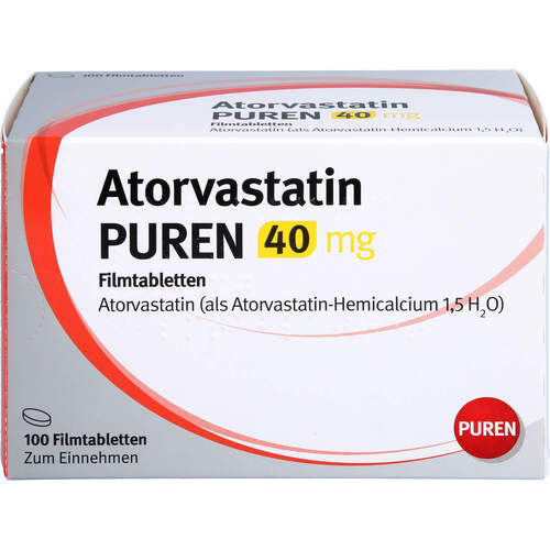 Atorvastatin Puren 40 mg Filmtabletten, 100 Stk., PUREN Pharma GmbH & Co. KG