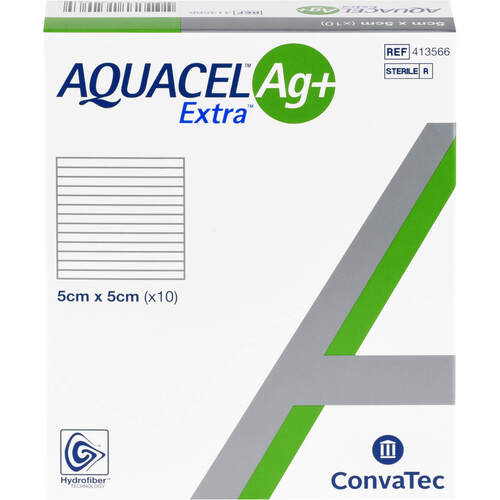 AQUACEL Ag+ Extra 5x5 cm Kompressen, 10 ST, B2b Medical GmbH