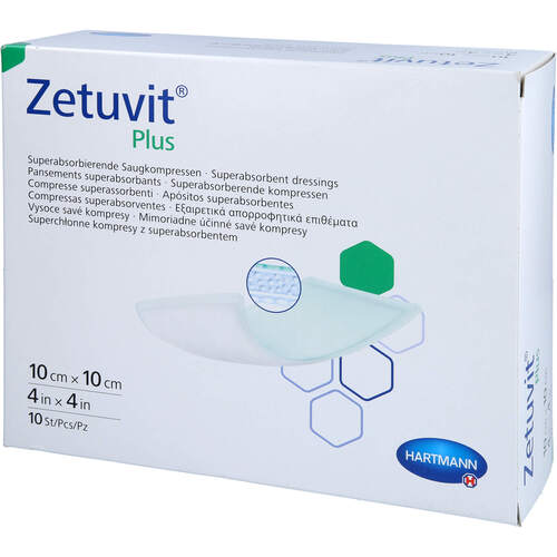 ZETUVIT Plus extrastarke Saugkompr.steril 10x10cm, 10 Stk., B2b Medical GmbH