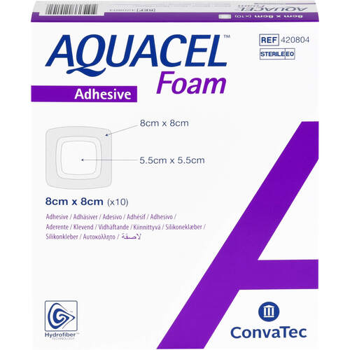 AQUACEL Foam adh&auml;siv 8x8 cm Verband, 10 Stk., Tora Pharma GmbH