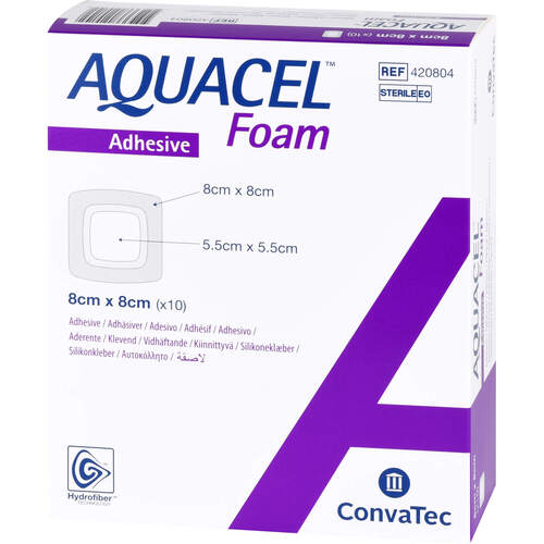 AQUACEL Foam adh&auml;siv 8x8 cm Verband, 10 Stk., Tora Pharma GmbH