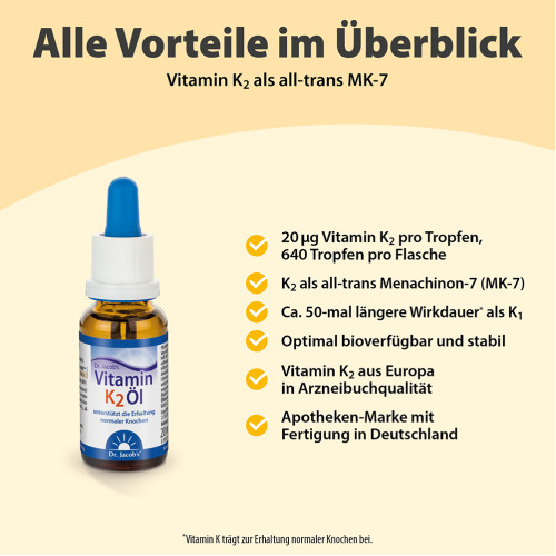 Dr. Jacob's Vitamin K2 &Ouml;l Alltrans MK7 640 Tropfen vegan, 20 ml, Dr. Jacob's Medical GmbH