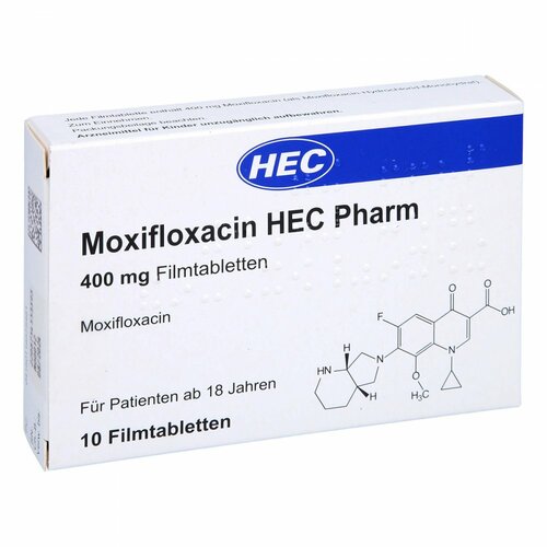 Moxifloxacin HEC Pharm 400 mg Filmtabletten, 10 Stk., Hec Pharm GmbH