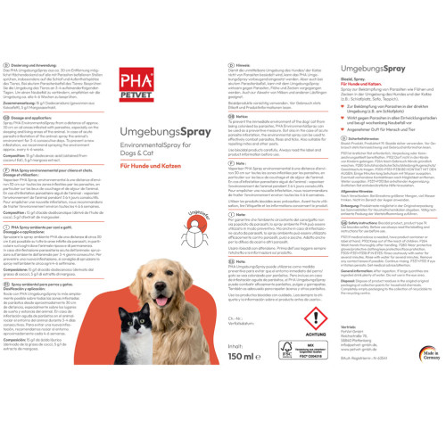 PHA UmgebungsSpray für Hunde und Katzen, 150 ml, PetVet GmbH