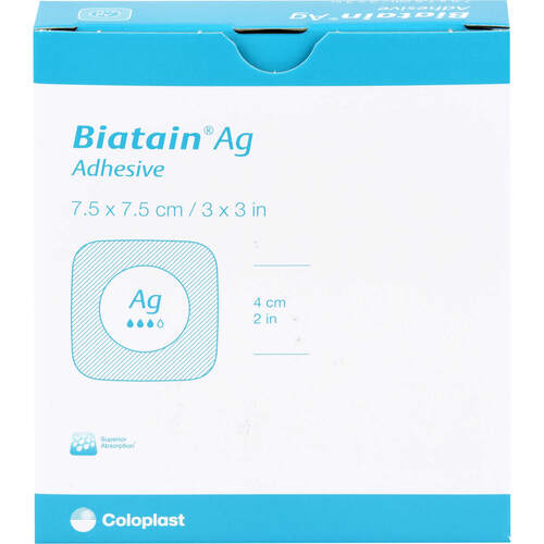 Biatain Ag Schaumverband 7.5x7.5 cm selbst haftend, 5 ST, kohlpharma GmbH