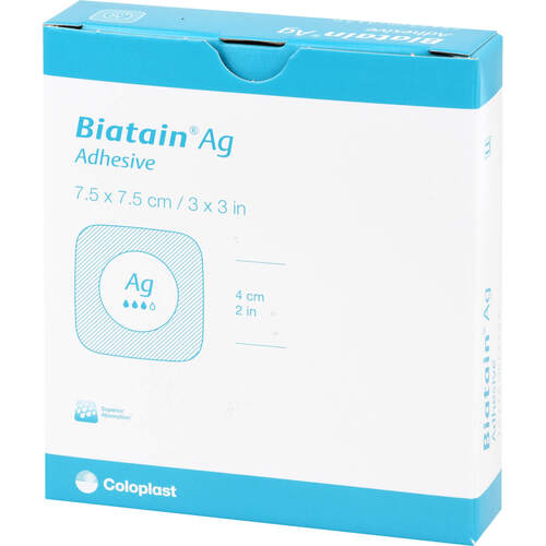 Biatain Ag Schaumverband 7.5x7.5 cm selbst haftend, 5 Stk., kohlpharma GmbH