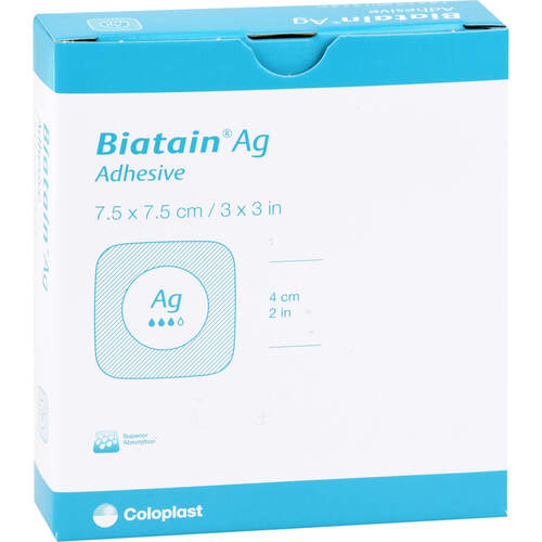 Biatain Ag Schaumverband 7.5x7.5 cm selbst haftend, 5 ST, kohlpharma GmbH