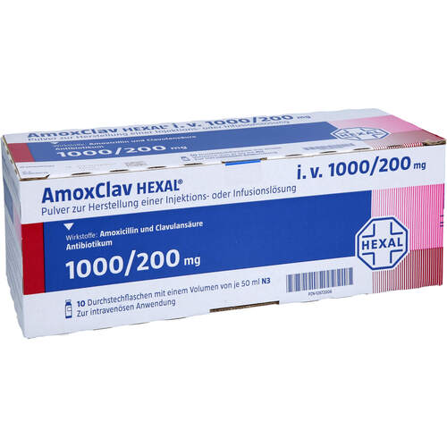 AmoxClav HEXAL i.v.1000/200mg P.z.H.e.Inj.o.Inf.L., 10 ST, HEXAL AG