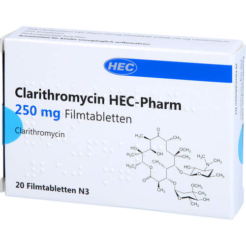 Clarithromycin HEC-Pharm 250 mg Filmtabletten, 20 ST, Hec Pharm GmbH