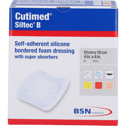 CUTIMED Siltec B Schaumverb. 10x10 cm m.Haftr., 10 Stk., B2b Medical GmbH