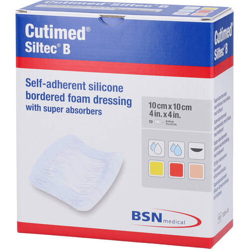 CUTIMED Siltec B Schaumverb. 10x10 cm m.Haftr., 10 Stk., B2b Medical GmbH