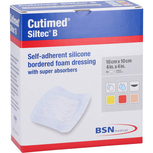 CUTIMED Siltec B Schaumverb. 10x10 cm m.Haftr., 10 Stk., B2b Medical GmbH