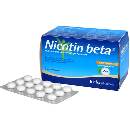 NICOTIN beta Fruitmint 2 mg wirkstoffhalt.Kaugummi, 105 St, betapharm Arzneimittel GmbH