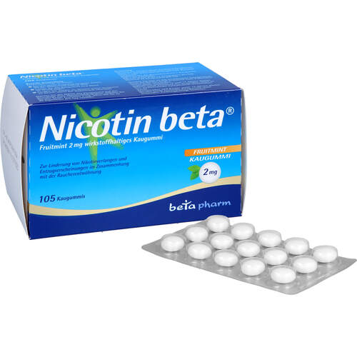 NICOTIN beta Fruitmint 2 mg wirkstoffhalt.Kaugummi, 105 St, betapharm Arzneimittel GmbH