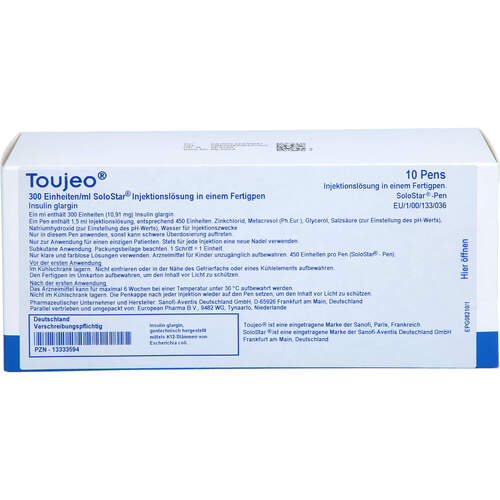 TOUJEO 300 E/ml SoloStar Inj.Lsg.i.e.Fertigpen, 10X1.5 ML, European Pharma B.V.