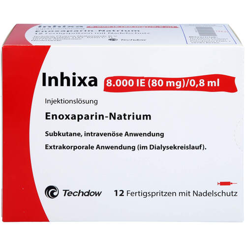 Inhixa 8.000 IE (80 mg)/0.8 ml ILO F-Sp.+Sich-Sys., 12 Stk., Techdow Pharma Germany GmbH Inhixa 8.000 IE (80 mg)/0.8 ml ILO F-Sp.+Sich-Sys., 12 Stk., Techdow Pharma Germany GmbH