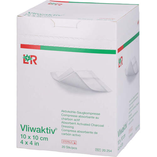 VLIWAKTIV Aktivkohle-Saugkomp.10x10 cm steril, 20 Stk., 1A+A+A Wundprodukte GmbH