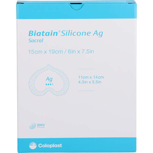 Biatain Silicone Ag Schaumverb Sakr klein 15x19cm, 5 Stk., Coloplast GmbH