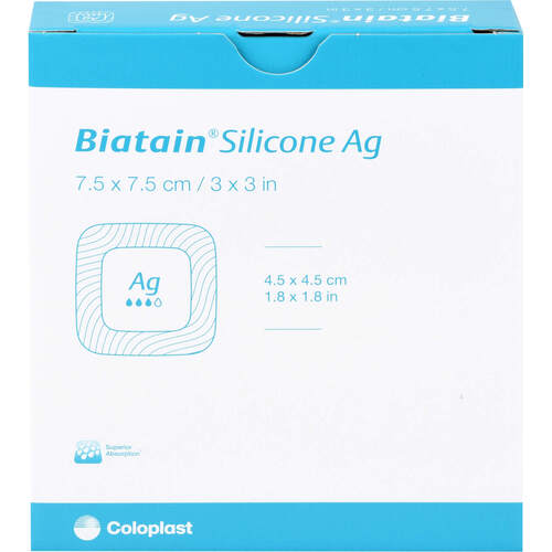 BIATAIN Silicone Ag Schaumverband 7.5x7.5 cm, 5 Stk., MFG Handel GmbH