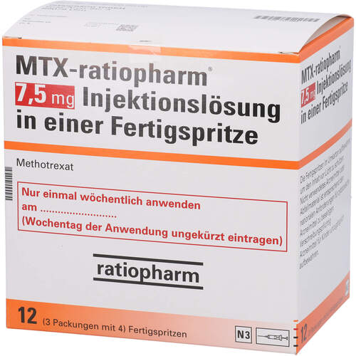 MTX-ratiopharm 7.5 mg Inj.Lsg. i. e. Fertigspr., 12 ST, ratiopharm GmbH