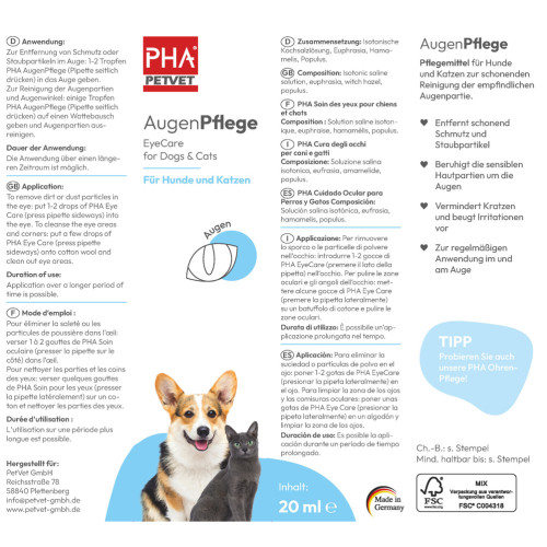 PHA Augenpflege für Hunde und Katzen, 20 ml, PetVet GmbH