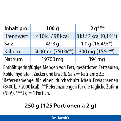 Dr. Jacob's Blutdruck-Salz mit Kalium Salzersatz, 250 g, Dr. Jacob's Medical GmbH