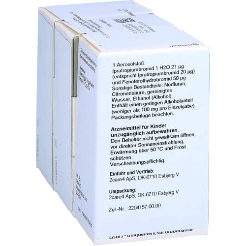 Bronchodual Dosieraerosol 20 ug/50 ug, 3x10 ml, 2care4 Aps