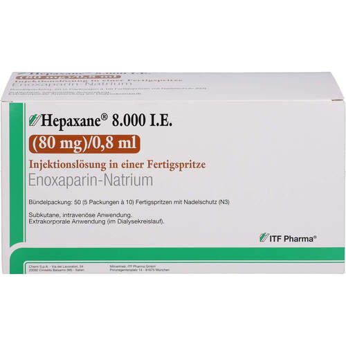 HEPAXANE 8.000 I.E. 80 mg/0.8 ml Inj.-Lsg.F-Spr., 50 ST, ITF Pharma GmbH