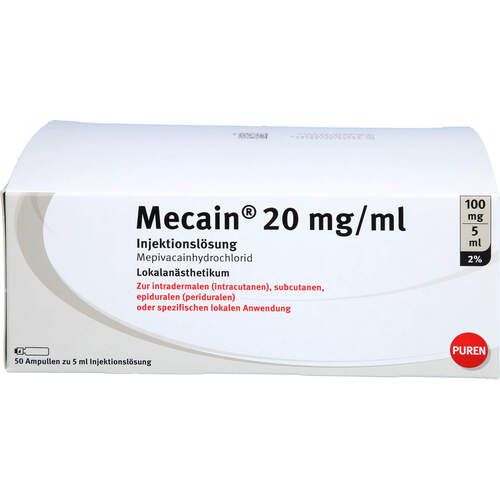 MECAIN 2% 20 mg/ml Inj.L.100mg/5ml Luer-Lock Amp., 50x5 ml, PUREN Pharma GmbH & Co. KG