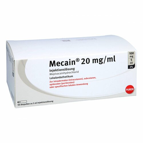 MECAIN 2% 20 mg/ml Inj.L.100mg/5ml Luer-Lock Amp., 50x5 ml, PUREN Pharma GmbH & Co. KG