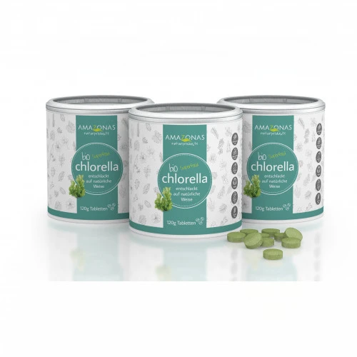 Chlorella Bio 100% pur a 400mg Tabletten vegan, 3x120 g, Amazonas Naturprodukte Handels GmbH