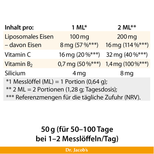 Dr. Jacob's Eisen-Phospholipid Mango Pulver liposomal vegan, 64 g, Dr. Jacob's Medical GmbH