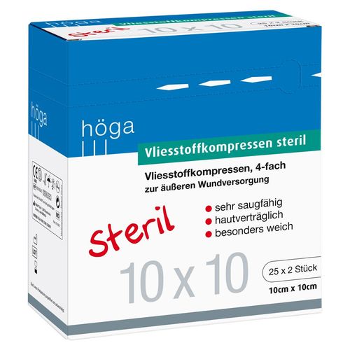 Vliesstoffkompressen H&ouml;ga steril 10x10cm, 25x2 Stk., H&ouml;ga-Pharm GmbH