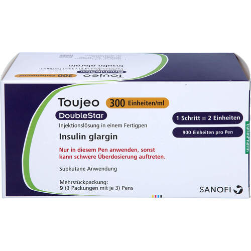 Toujeo 300 E/ml DoubleStar Inj.-Lsg.i.e.Fertigpen, 9x3 ml, Eurimpharm Arzneimittel GmbH Toujeo 300 E/ml DoubleStar Inj.-Lsg.i.e.Fertigpen, 9x3 ml, Eurimpharm Arzneimittel GmbH
