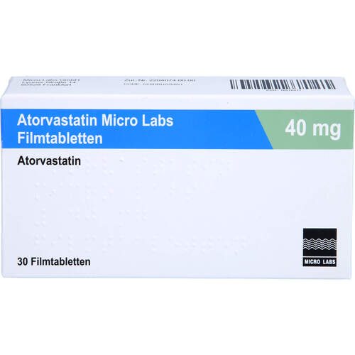 Atorvastatin Micro Labs 40 mg Filmtabletten, 30 Stk., Micro Labs GmbH Atorvastatin Micro Labs 40 mg Filmtabletten, 30 Stk., Micro Labs GmbH