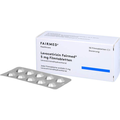 Levocetirizin Fairmed 5 mg Filmtabletten, 50 Stk., Fairmed Healthcare GmbH Levocetirizin Fairmed 5 mg Filmtabletten, 50 Stk., Fairmed Healthcare GmbH