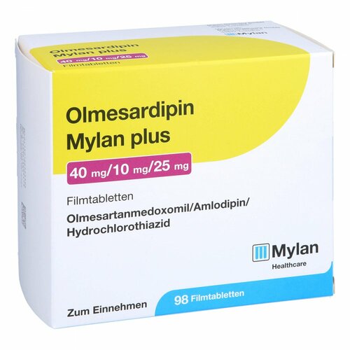 Olmesardipin Mylan plus 40 mg/10 mg/25 mg FTA, 98 Stk., Viatris Healthcare GmbH