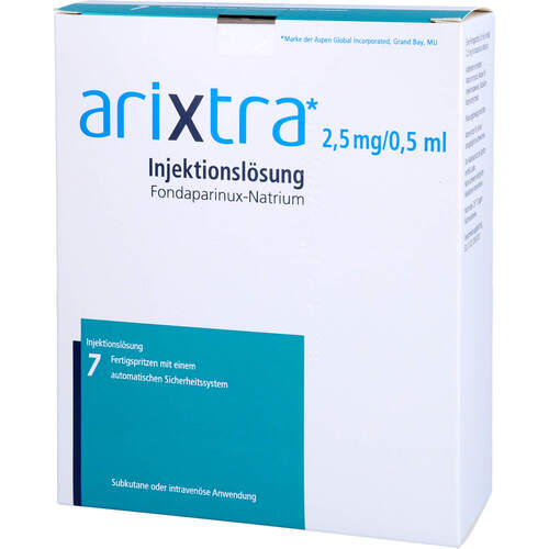 Arixtra 2.5 mg/0.5 ml Inj.-Lsg.i.e.Fertigspritze, 7x0,5 ml, Emra-Med Arzneimittel GmbH Arixtra 2.5 mg/0.5 ml Inj.-Lsg.i.e.Fertigspritze, 7x0,5 ml, Emra-Med Arzneimittel GmbH