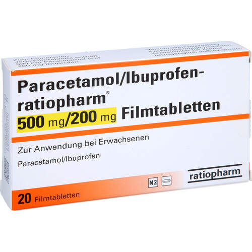 PARACETAMOL/Ibuprofen-ratiopharm 500 mg/200 mg FTA, 20 Stk., ratiopharm GmbH