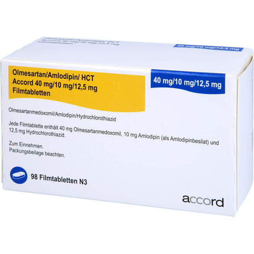 Olmesartan/Amlodipin/HCT Accord 40mg/10mg/12.5mg, 98 Stk., Accord Healthcare GmbH