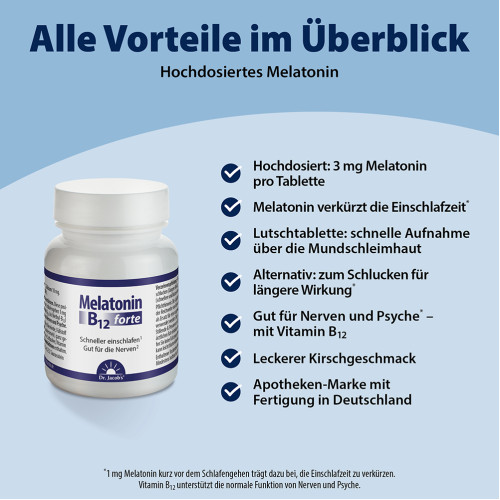 Dr.Jacob's Melatonin B12 forte Lutschtablette 3 mg vegan, 90 Stk., Dr. Jacob's Medical GmbH