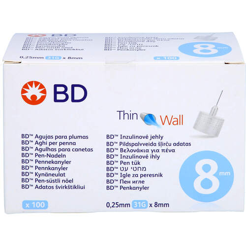 BD Thin Wall Pen-Nadeln 0.25mm(31G)x8mm, 100 Stk., EvivaMed Handelsgesellschaft mbH